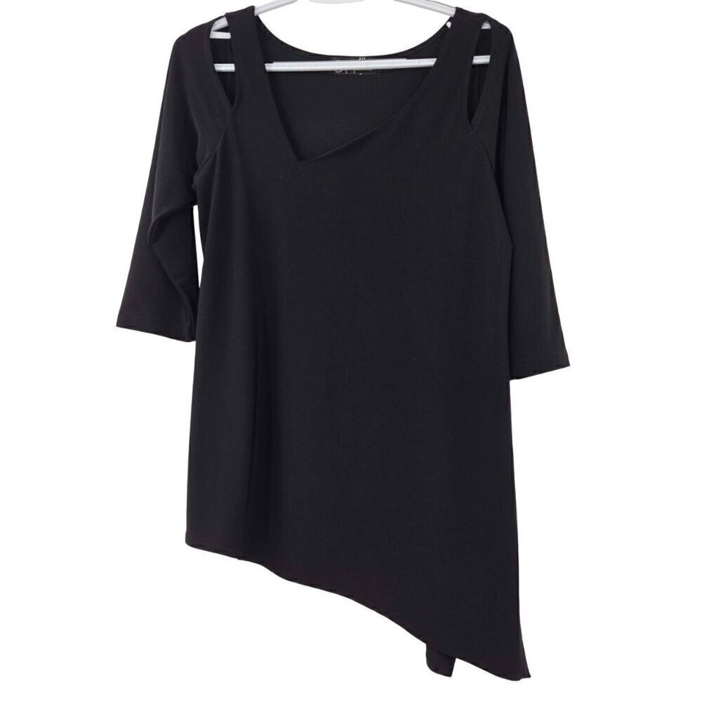 Sympli Nu Focus Tunic Top Black Women's Size 8 Cutout Asymmetric Hem Minimalist